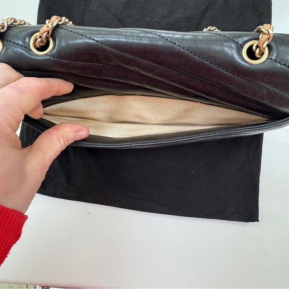 Vintage Chanel Quilted Gabrielle Lambskin Bag Black with Blush Strap - Picture 7 of 13